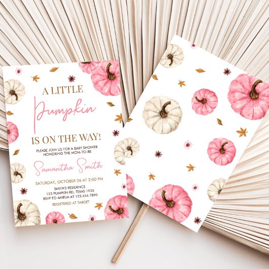 Roze Herfst kleine pompoen Baby shower Kaart