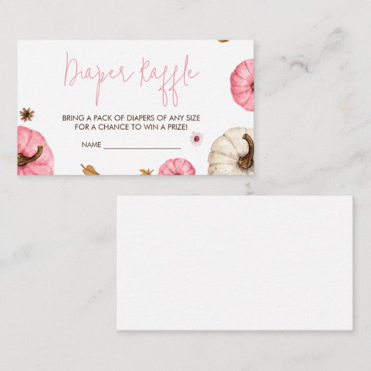 Roze Herfst Kleine Pompoen Baby shower Luier Raffl Informatiekaartje (Voorkant / Achterkant)