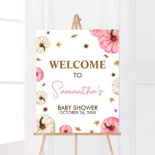 Roze Herfst kleine pompoen Baby shower welkom Poster