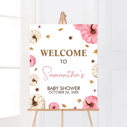 Roze Herfst kleine pompoen Baby shower welkom Poster