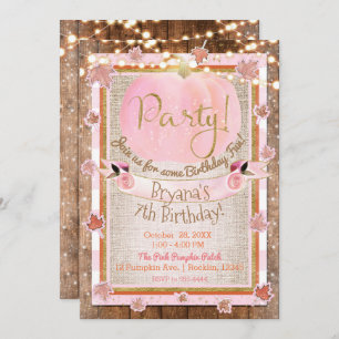 Roze herfst leves Rustic Birthday Party Kaart