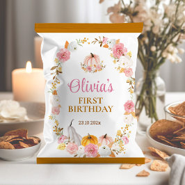 Roze Herfst Pompoen 1e Verjaardag Chip Bag Wrapper Flyer