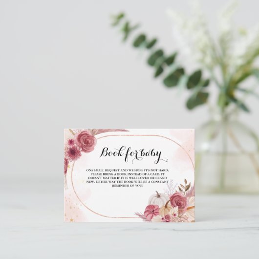 Roze Herfst Pompoen Baby shower Boek Verzoek Informatiekaartje (Staand voorkant)