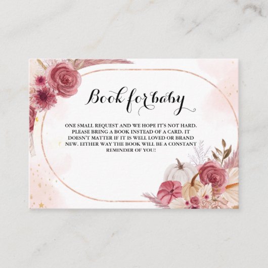 Roze Herfst Pompoen Baby shower Boek Verzoek Informatiekaartje (Voorkant)