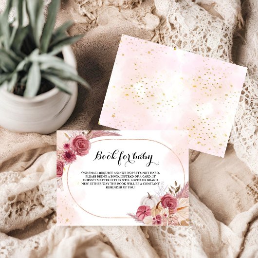 Roze Herfst Pompoen Baby shower Boek Verzoek Informatiekaartje