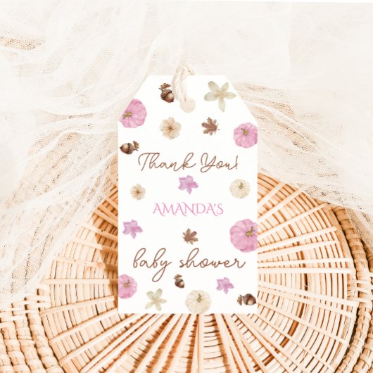Roze Herfst Pompoen Baby Shower Dank Je Cadeaulabel