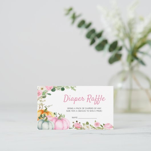 Roze Herfst Pompoen Baby shower Luier Raffle Informatiekaartje (Staand voorkant)