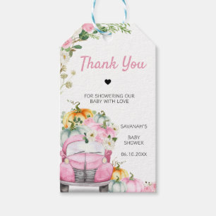 Roze Herfst Pompoen Vrachtwagen Baby shower Favor  Cadeaulabel