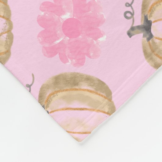 Roze Herfst Pompoenen en Bloemen Fleece Deken (Hoek)