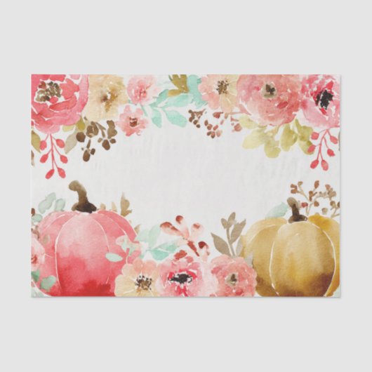 Roze Herfst Pompoenen en Bloemen Herfst Decoupage Tissuepapier (Voorkant)