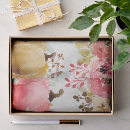 Roze Herfst Pompoenen en Bloemen Herfst Decoupage Tissuepapier (Geschenk)