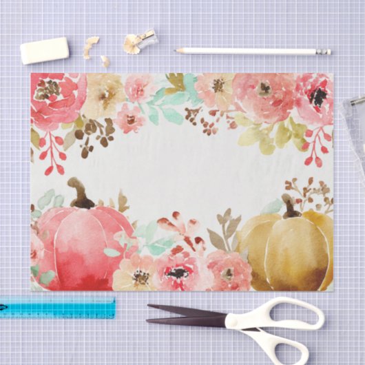 Roze Herfst Pompoenen en Bloemen Herfst Decoupage Tissuepapier (Craft)