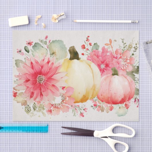 Roze Herfst Pompoenen en Bloemen Herfst Decoupage Tissuepapier (Craft)