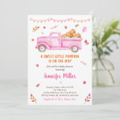 Roze Herfst Pumpkin Truck Baby shower Uitnodiging (Staand voorkant)