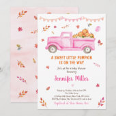 Roze Herfst Pumpkin Truck Baby shower Uitnodiging (Voorkant / Achterkant)