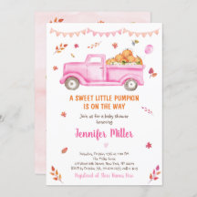 Roze Herfst Pumpkin Truck Baby shower Uitnodiging