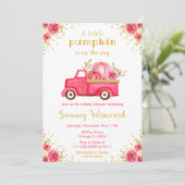 Roze Herfst Truck Pumpkin Baby shower Kaart (Staand voorkant)