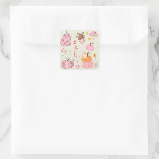 Roze Herfst Vierkante Sticker (Tas)