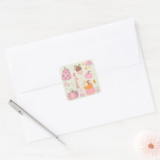 Roze Herfst Vierkante Sticker (Envelop)
