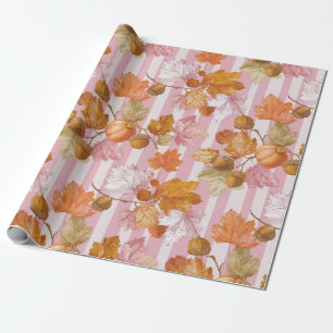 Roze herfstbladeren en eikels Patroon - Herfst Cadeaupapier