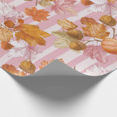 Roze herfstbladeren en eikels Patroon - Herfst Cadeaupapier (Hoek)
