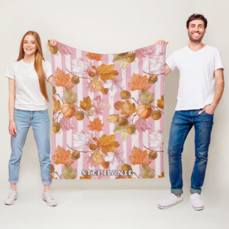 Roze herfstbladeren en eikels Patroon - Herfst Fleece Deken