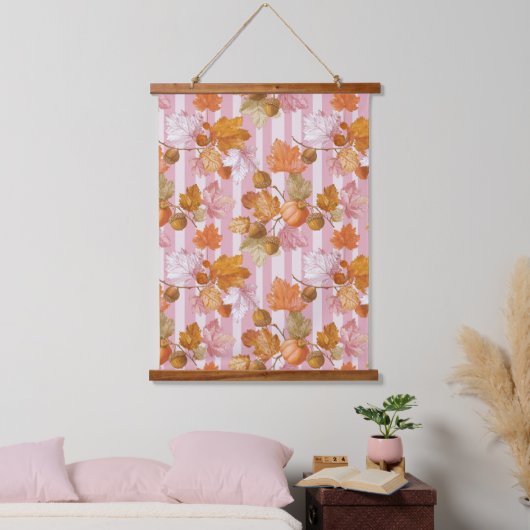 Roze herfstbladeren en eikels Patroon - Herfst Hangend Wandkleed (Slaapkamer)