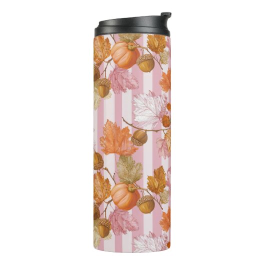 Roze herfstbladeren en eikels Patroon - Herfst Thermosbeker (Gedraaid links)