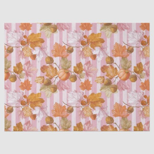 Roze herfstbladeren en eikels Patroon - Herfst Tissuepapier (Voorkant)
