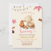 Roze herfstbladeren Pumpkin Coffee Baby shower Kaart (Voorkant)