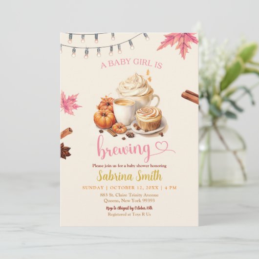 Roze herfstbladeren Pumpkin Coffee Baby shower Kaart (Staand voorkant)
