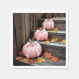 Roze herfstpompoenen en herfstbladeren servet