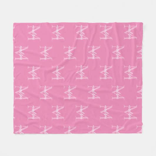 Roze Herhalend Monogram Gepersonaliseerde Naam Fleece Deken (Voorkant (Horizontaal))