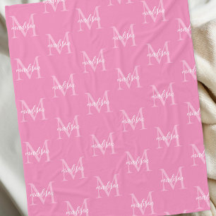 Roze Herhalend Monogram Gepersonaliseerde Naam Fleece Deken