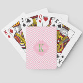 Roze Herringbone Green Monogram Pokerkaarten (Achterkant)