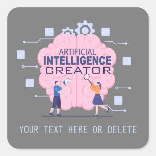 Roze hersenen illustratie Kunstmatige Intelligenti Vierkante Sticker
