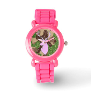 Roze hert en glitter camo Horloge