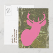 Roze herten + Camo Verjaardag Briefkaart Uitnodige (Voorkant / Achterkant)