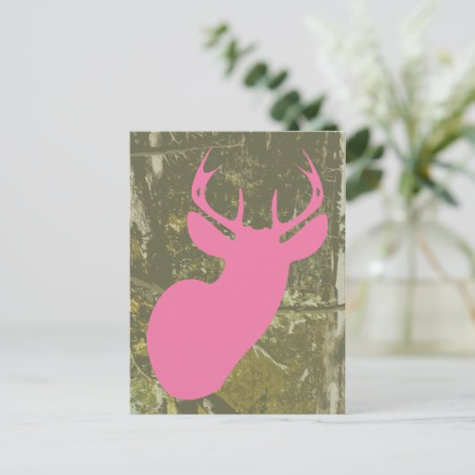 Roze herten + Camo Verjaardag Briefkaart Uitnodige (Staand voorkant)