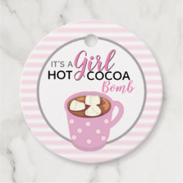Roze Het Een Meisje Baby shower | Hete cacaobom Bedankjes Labels