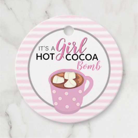 Roze Het Een Meisje Baby shower | Hete cacaobom Bedankjes Labels (Voorkant)