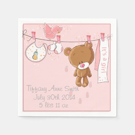 Roze Het is een Girl Baby shower Party Napkins Servetten (Voorkant)