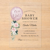 Roze Het is een Girl Balloon Baby shower Acryl Uitnodigingen (Voorkant)