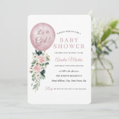 Roze Het is een Girl Balloon Baby shower Kaart (Staand voorkant)