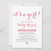 Roze Het is een Girl Typography Baby shower Invita Kaart (Voorkant)