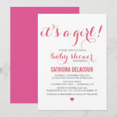 Roze Het is een Girl Typography Baby shower Invita Kaart (Voorkant / Achterkant)