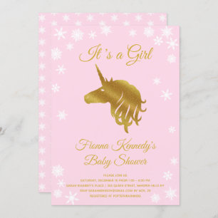 Roze Het is een Girl Unicorn Winter Baby shower Kaart