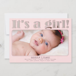 Roze het is een meisje Aangepast Nieuwe baby Foto Aankondiging