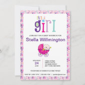 Roze Het is een Meisje Baby Carriage Polka Dot Pat Kaart (Voorkant)