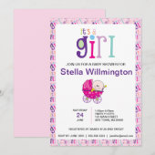 Roze Het is een Meisje Baby Carriage Polka Dot Pat Kaart (Voorkant / Achterkant)